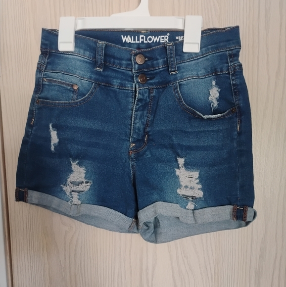 Wallflower Pants - Wallflower Women's Distressed Blue Jean Shorts